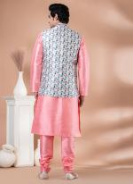 Silk Pink Wedding Wear Embroidery Work Readymade Modi Jacket Kurta Pajama